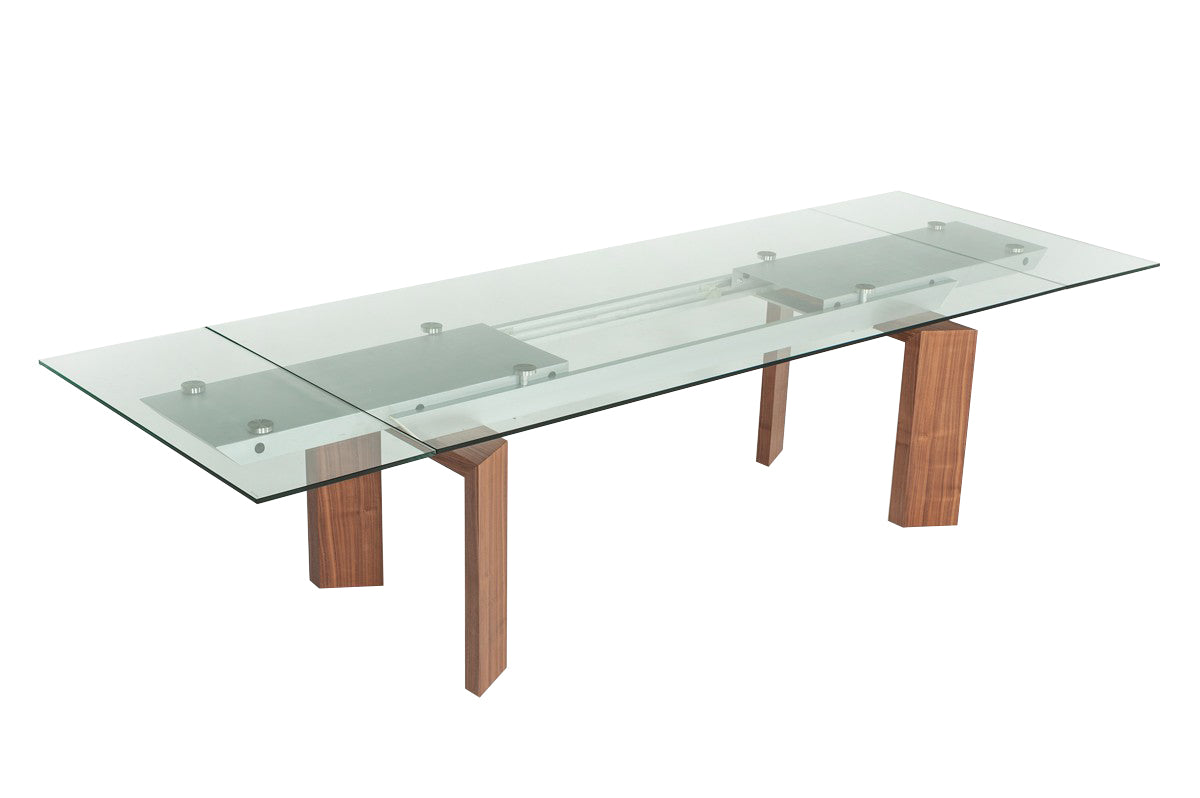 87"- 122" Monte Extendable Walnut & Glass Dining Table