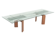 Load image into Gallery viewer, 87&quot;- 122&quot; Monte Extendable Walnut &amp; Glass Dining Table