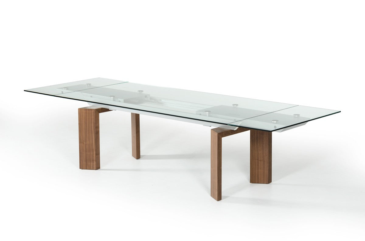 87"- 122" Monte Extendable Walnut & Glass Dining Table