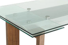 Load image into Gallery viewer, 87&quot;- 122&quot; Monte Extendable Walnut &amp; Glass Dining Table