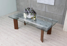 Load image into Gallery viewer, 87&quot;- 122&quot; Monte Extendable Walnut &amp; Glass Dining Table
