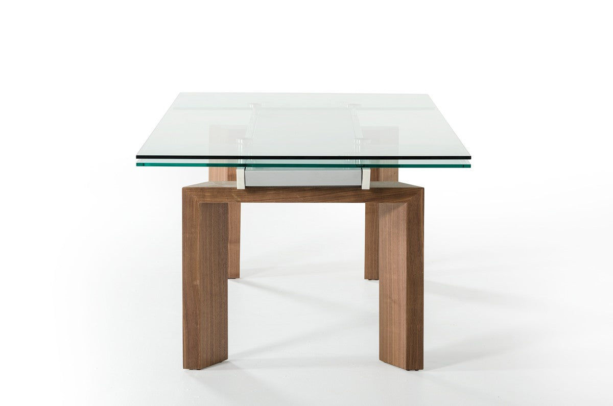 87"- 122" Monte Extendable Walnut & Glass Dining Table