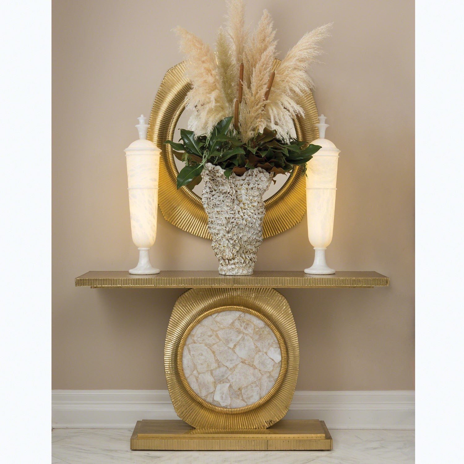 Opera Fluted Console Brass with Quartz Insert