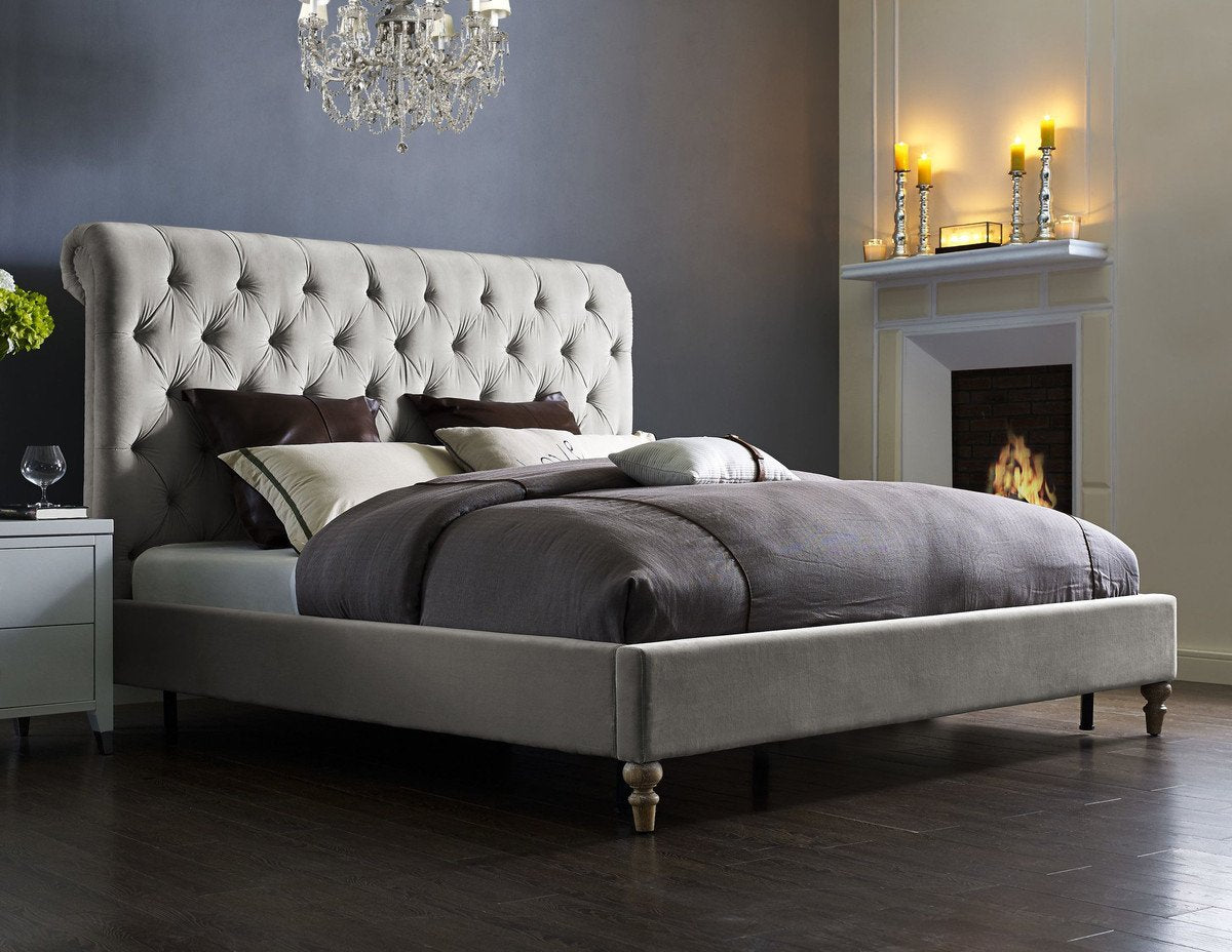 Putnam Grey Velvet Bed King Size