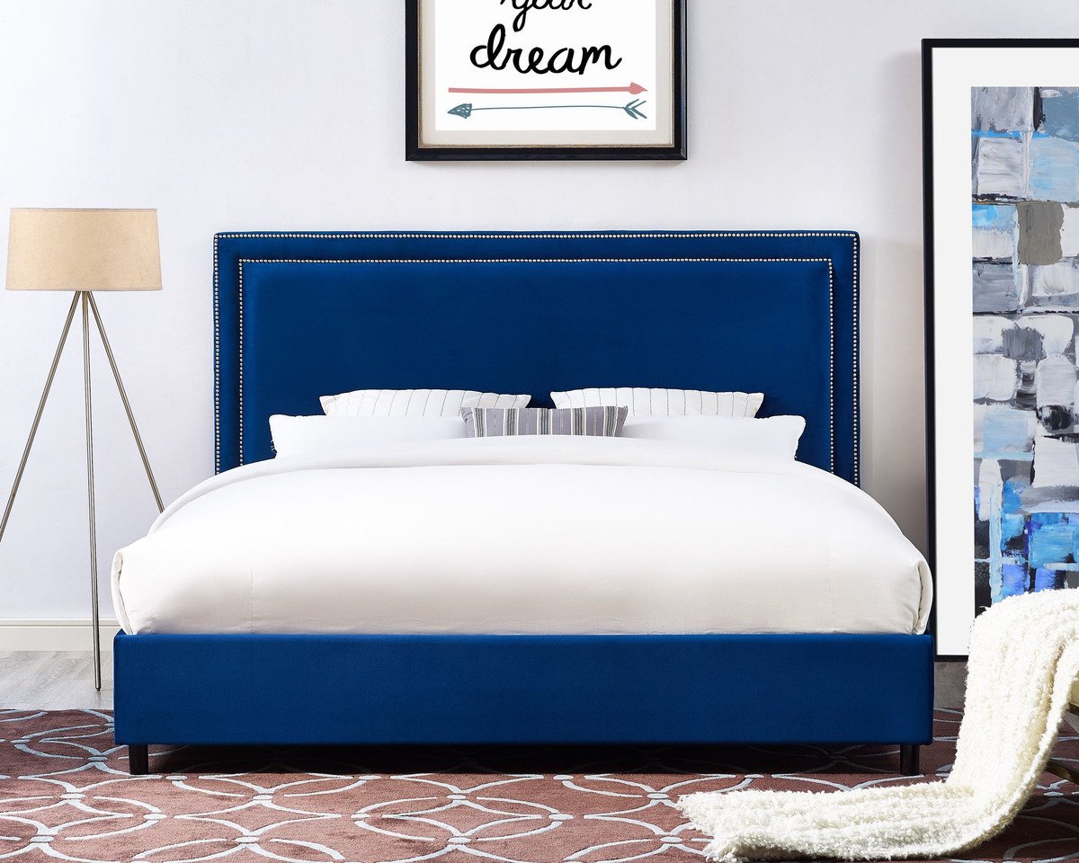 Reed Navy Velvet Bed in King Size