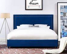 Load image into Gallery viewer, Reed Navy Velvet Bed in King Size