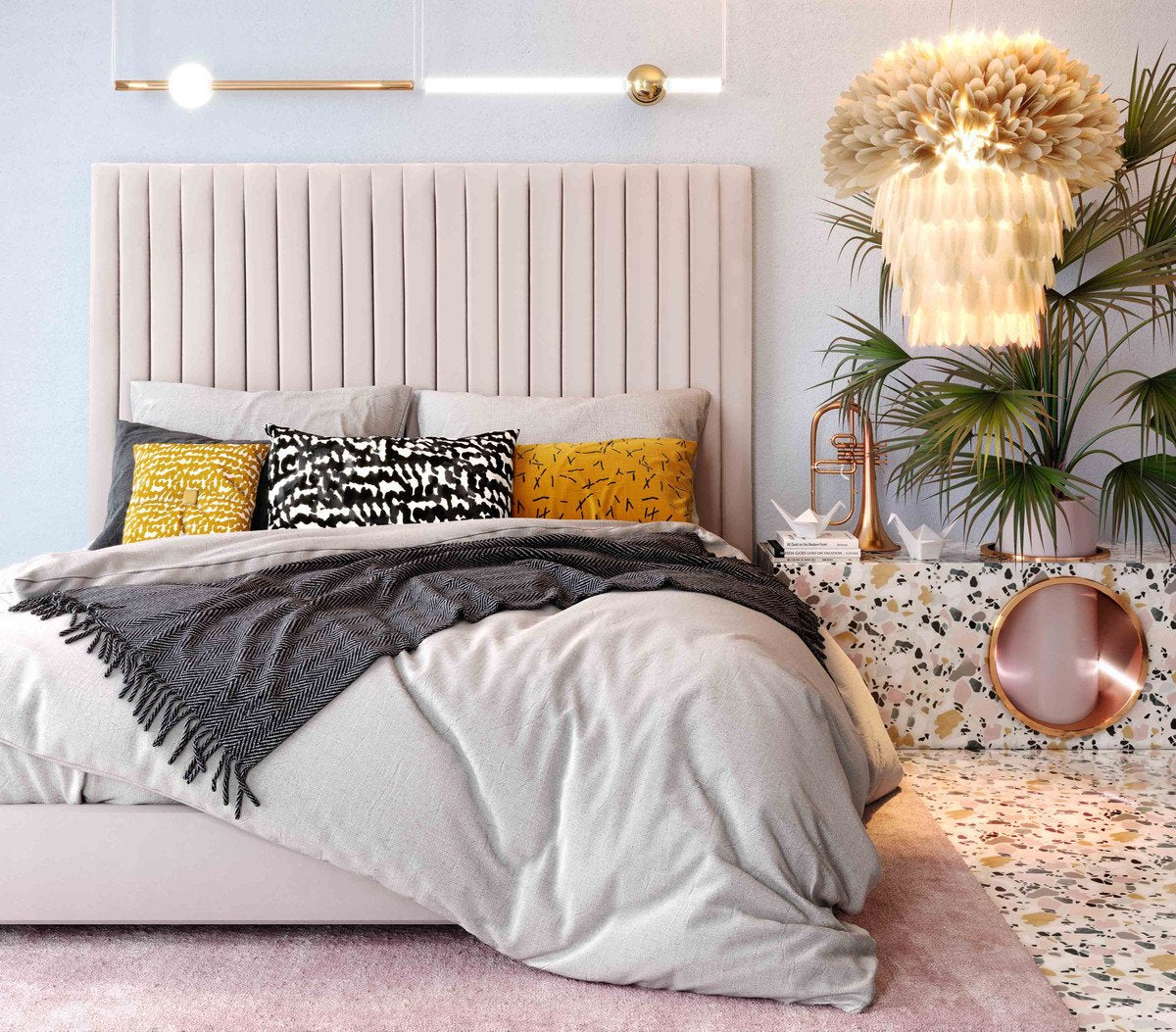 Arabelle Blush Velvet Bed in Queen