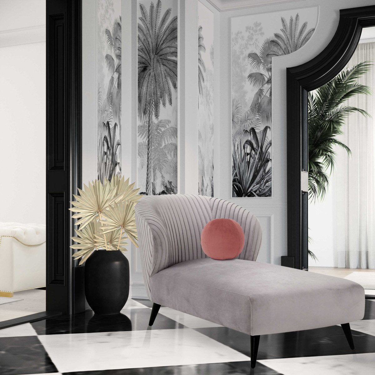Maliah Pleated Velvet Settee