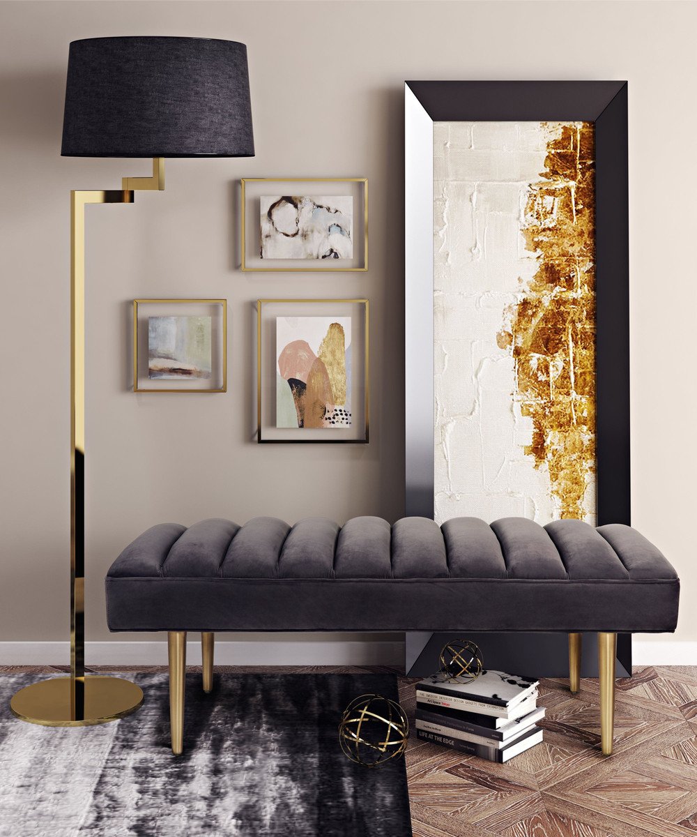 Jax Grey Velvet Bench