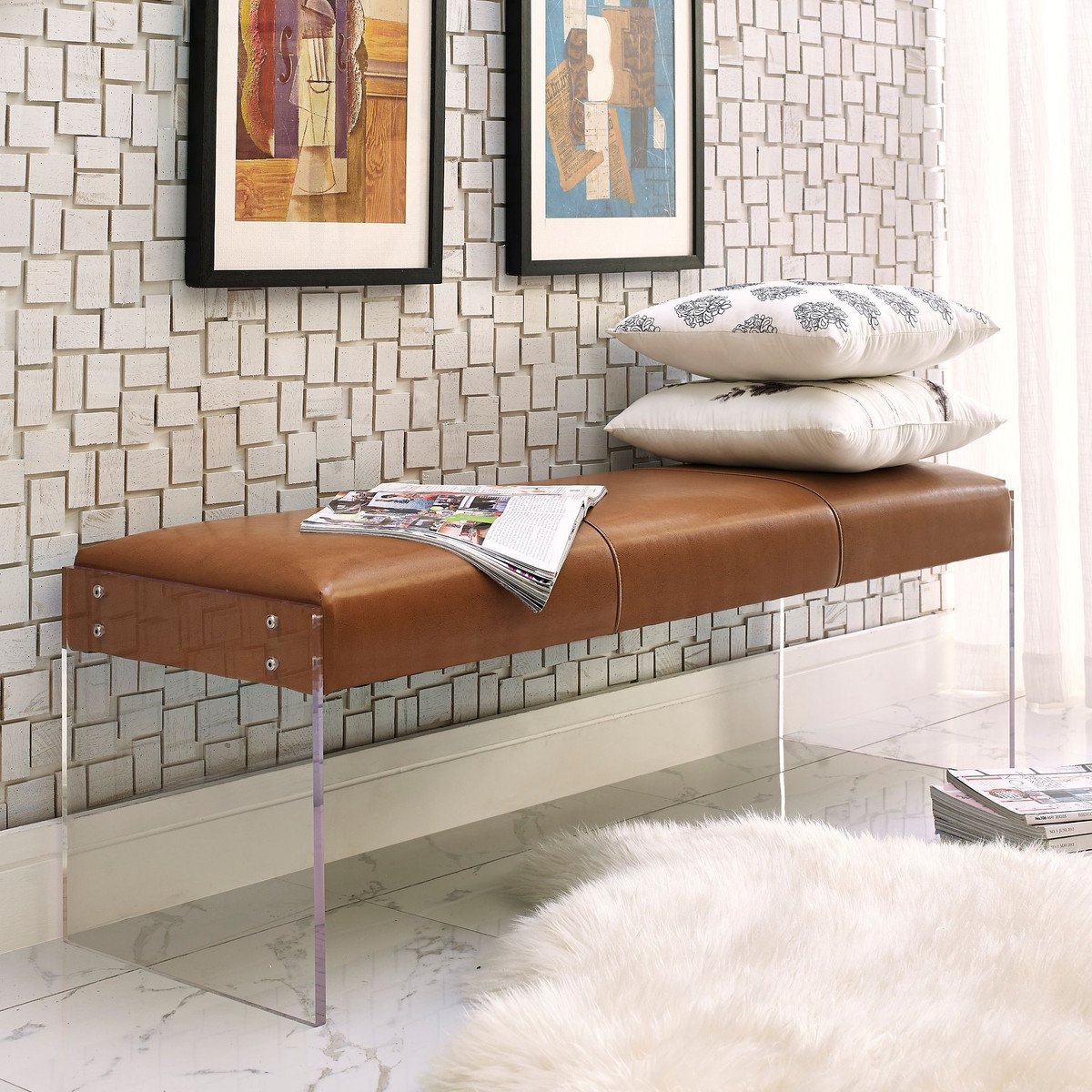 Envy Leather-Acrylic/Velvet Bench