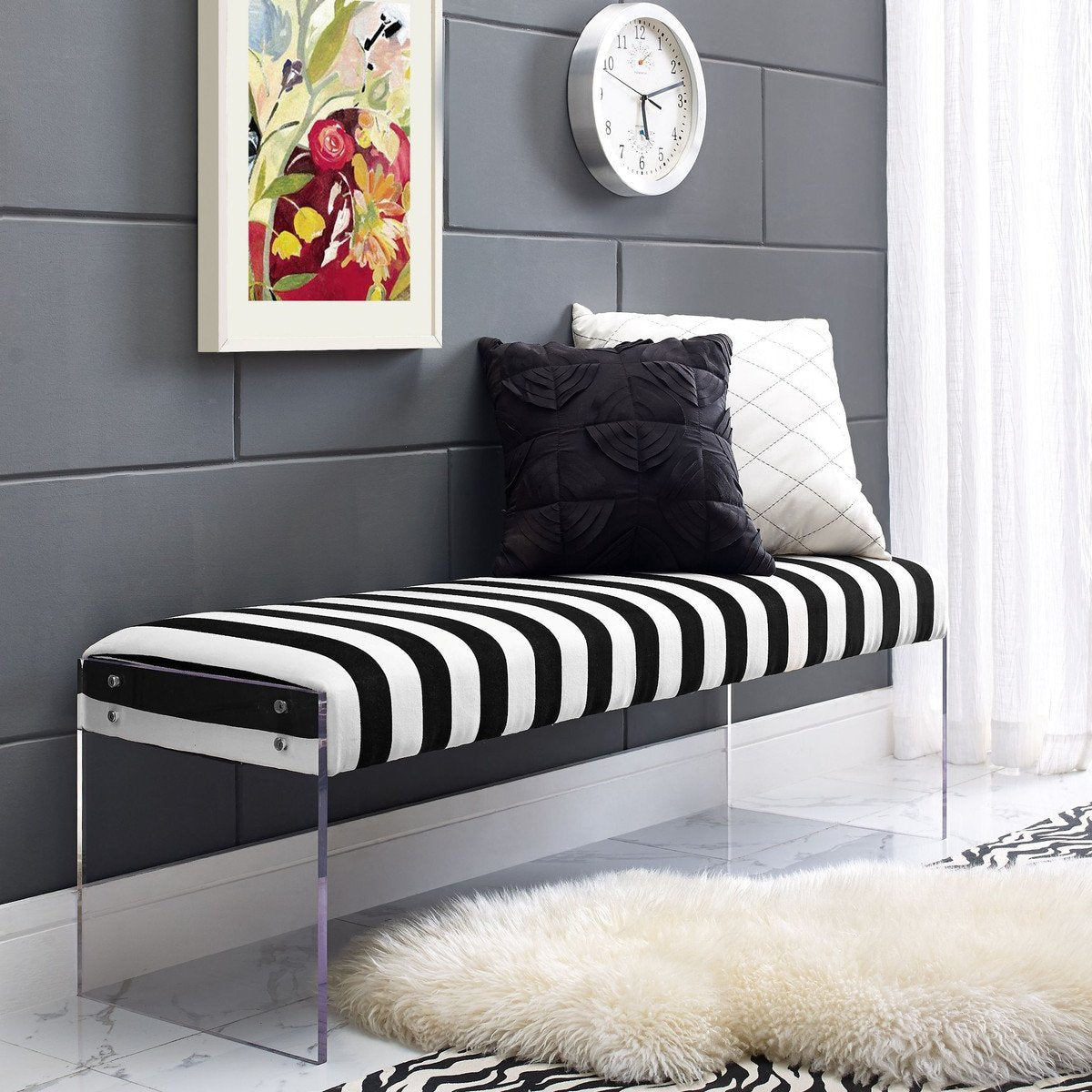Envy Leather-Acrylic/Velvet Bench