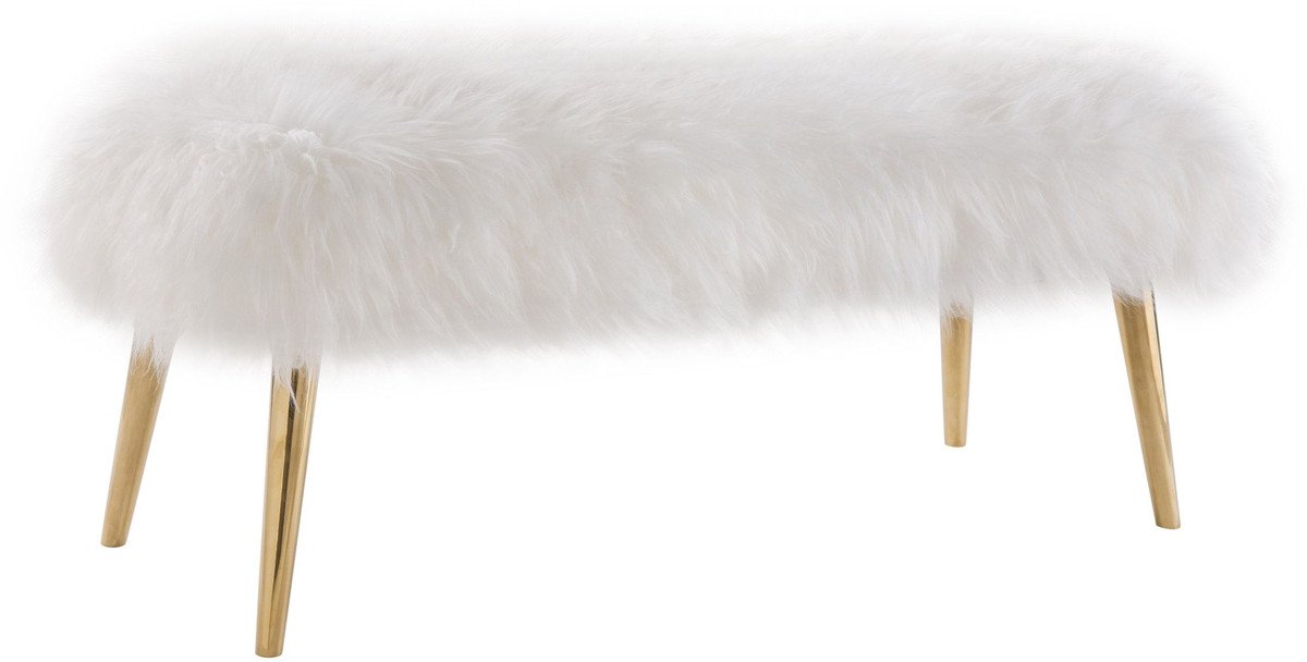 Churra White Sheepskin Bench