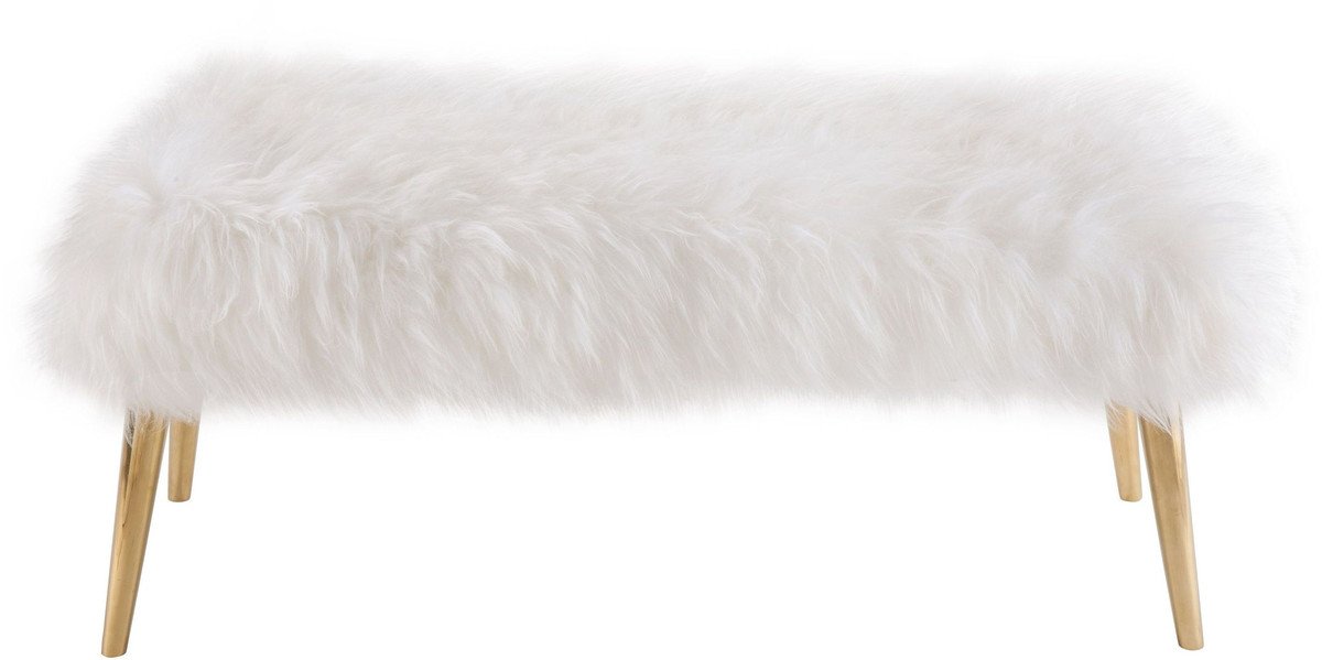 Churra White Sheepskin Bench