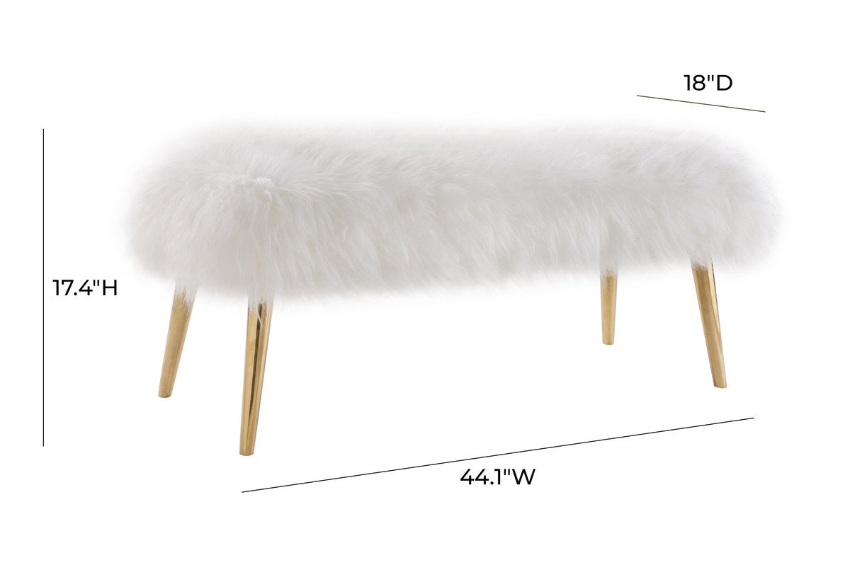 Churra White Sheepskin Bench