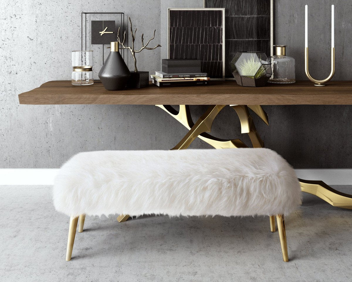Churra White Sheepskin Bench