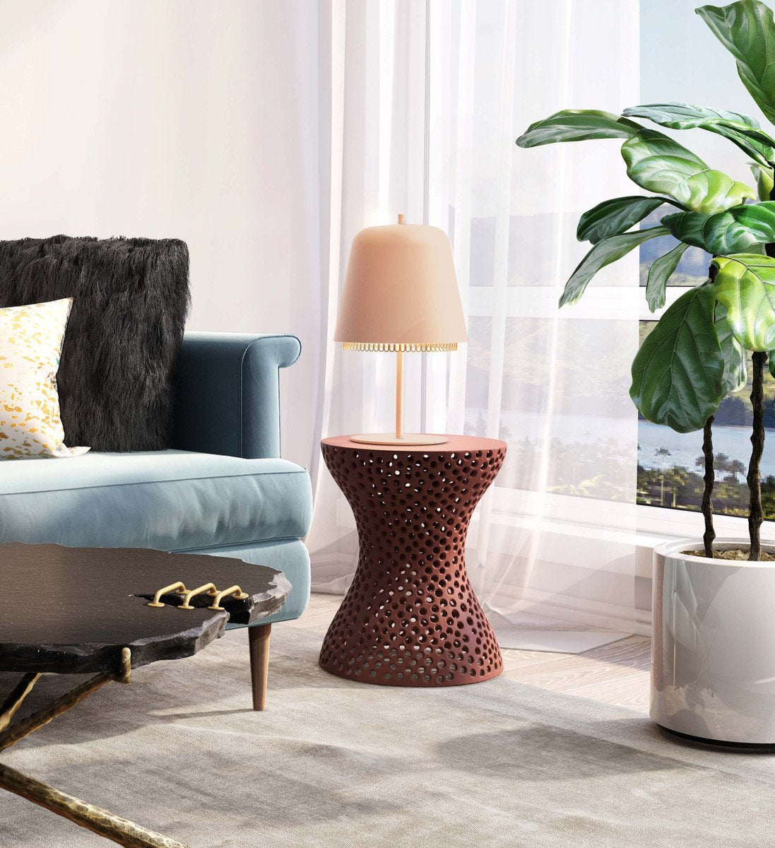 Rollo Apricot Textured Side Table