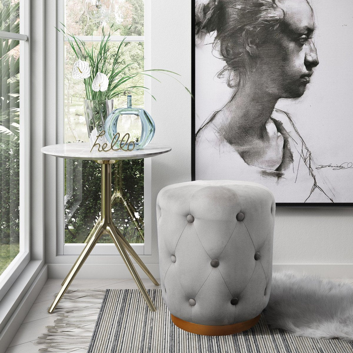 Skylar Velvet Ottoman