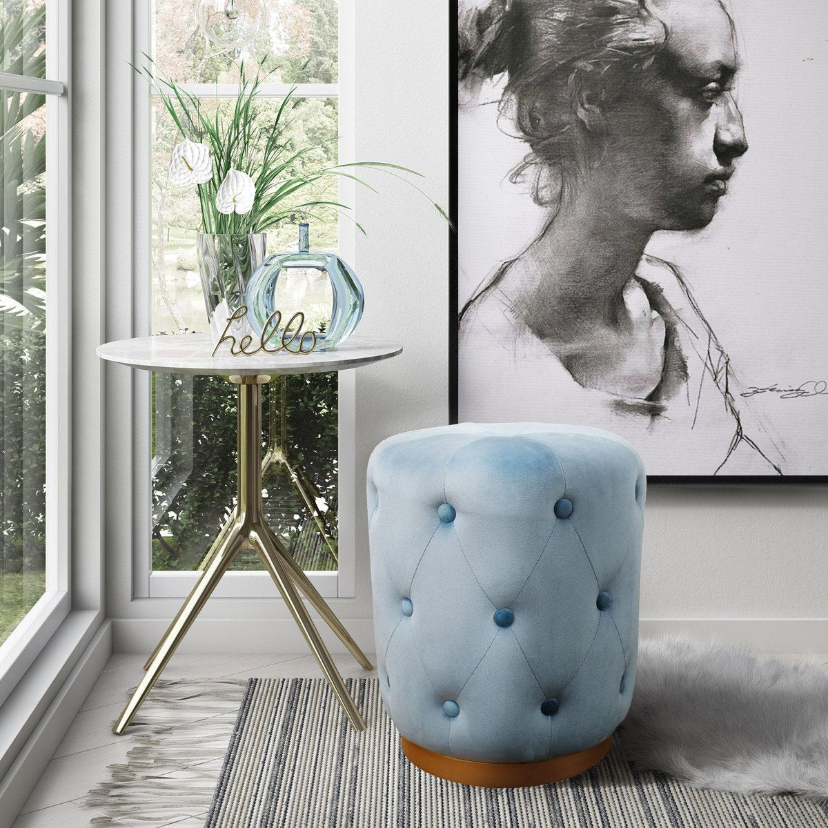 Skylar Velvet Ottoman