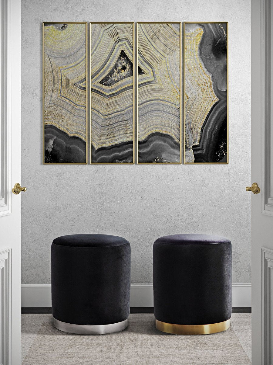 Opal Velvet Ottoman with Gold Base