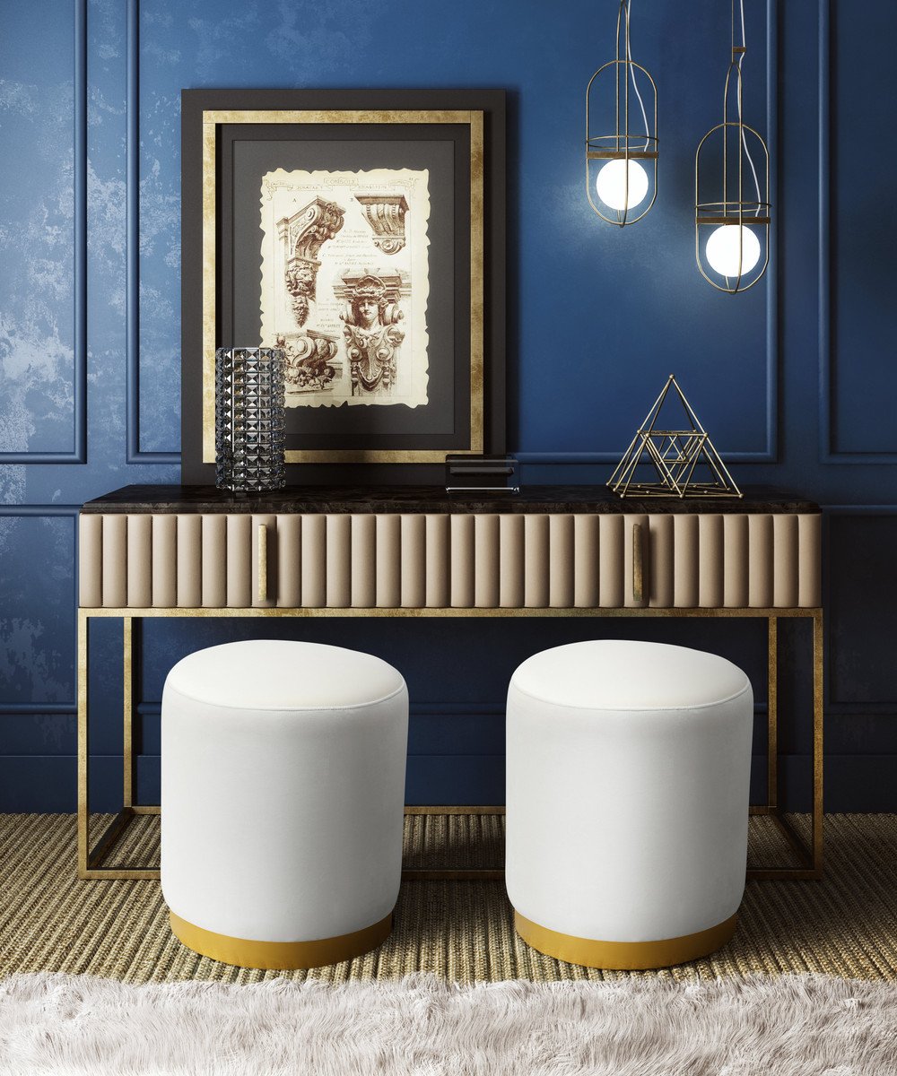 Opal Velvet Ottoman with Gold Base