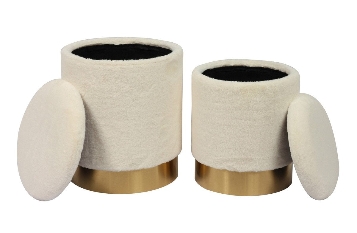 Teddy Faux Sheepskin Storage Ottomans (Set of 2)