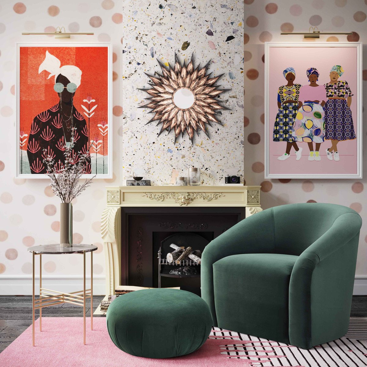 Boboli Chenille Chair + Ottoman Set