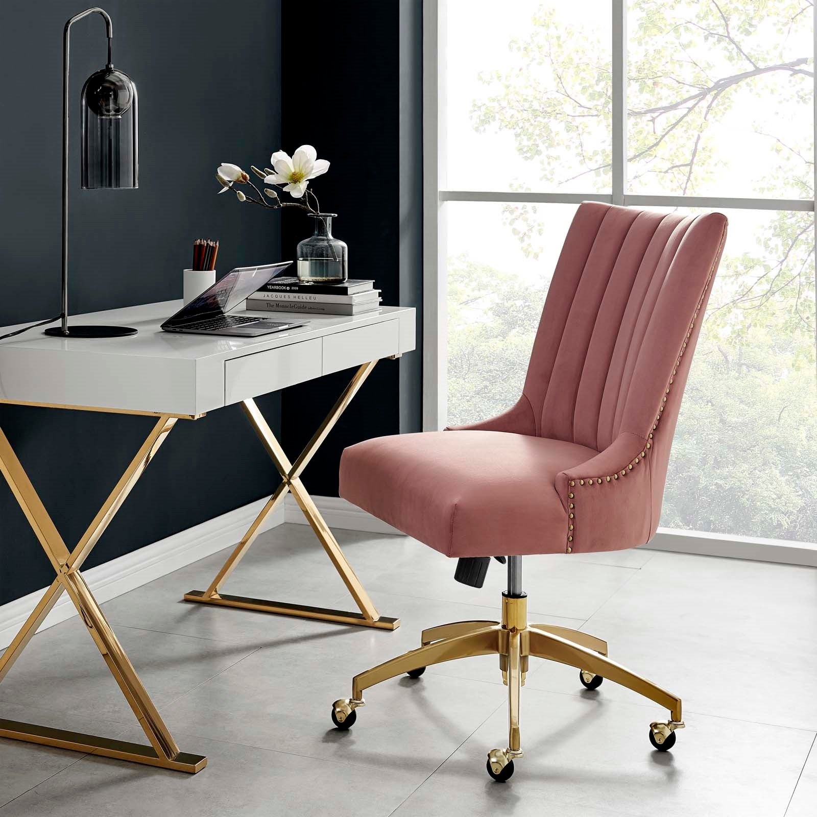 Empower Channel Tufted Performance Velvet Office Chair in Gold