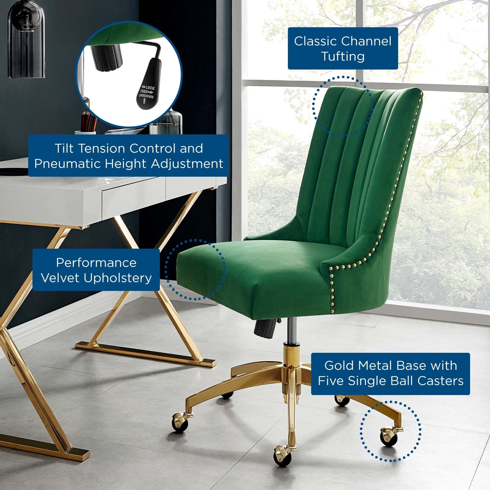 Empower Channel Tufted Performance Velvet Office Chair in Gold