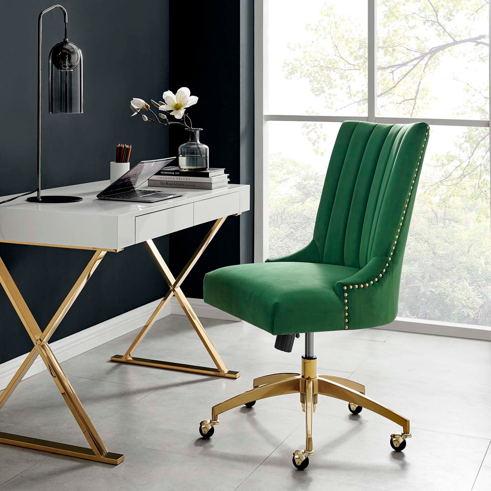 Empower Channel Tufted Performance Velvet Office Chair in Gold