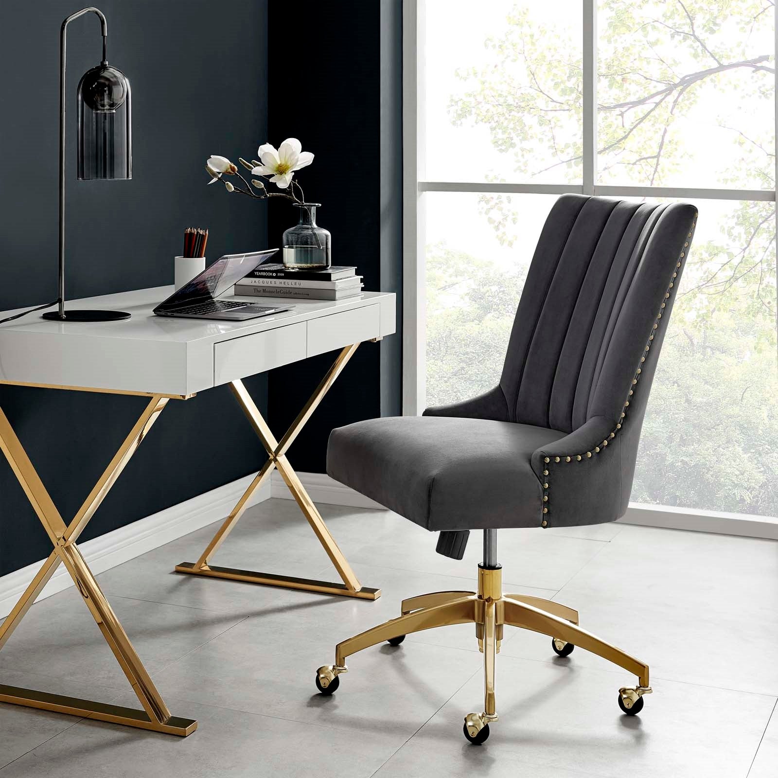 Empower Channel Tufted Performance Velvet Office Chair in Gold