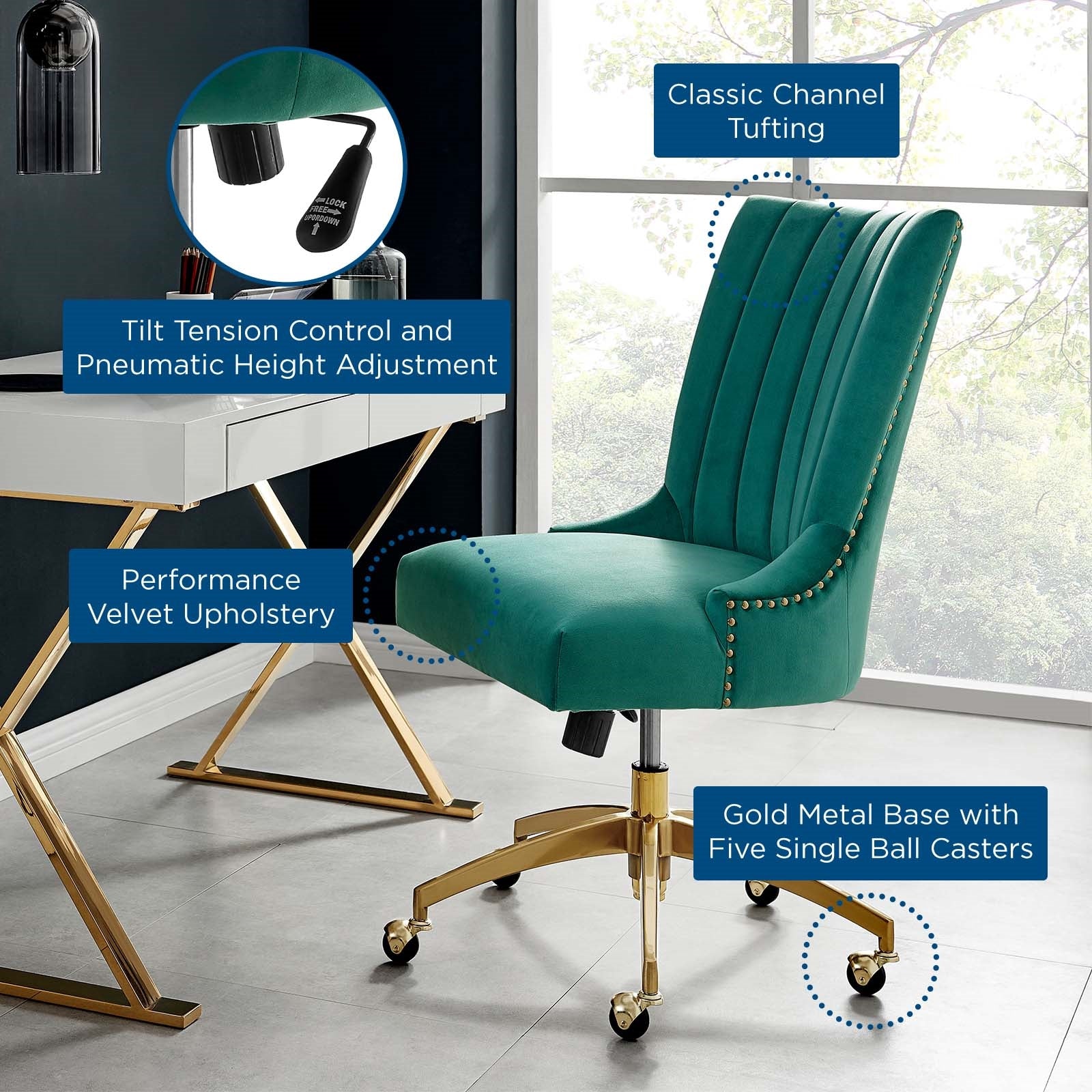 Empower Channel Tufted Performance Velvet Office Chair in Gold
