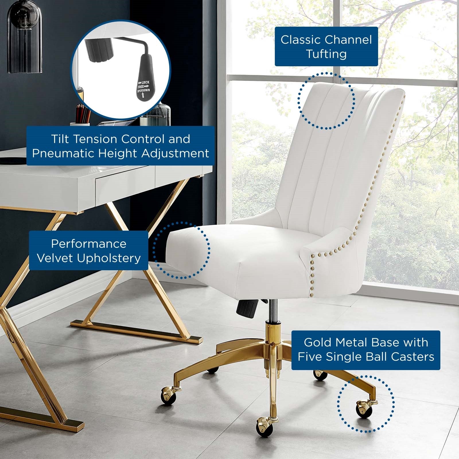 Empower Channel Tufted Performance Velvet Office Chair in Gold