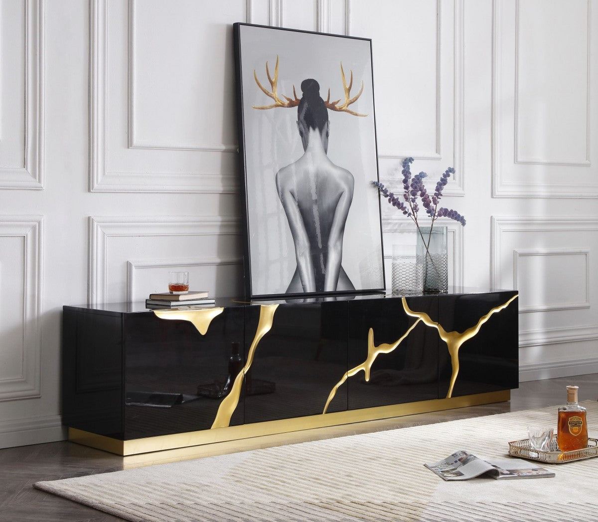 Paramount TV Stand With Gold Accents